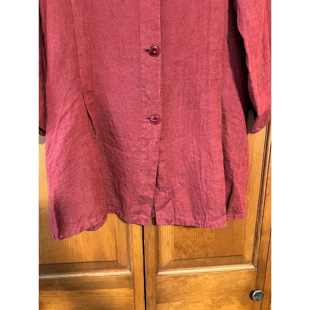 FLAX Women's 100% Linen Button Front Tunic Blouse Burgundy Lagenlook SZ S - Picture 4 of 12